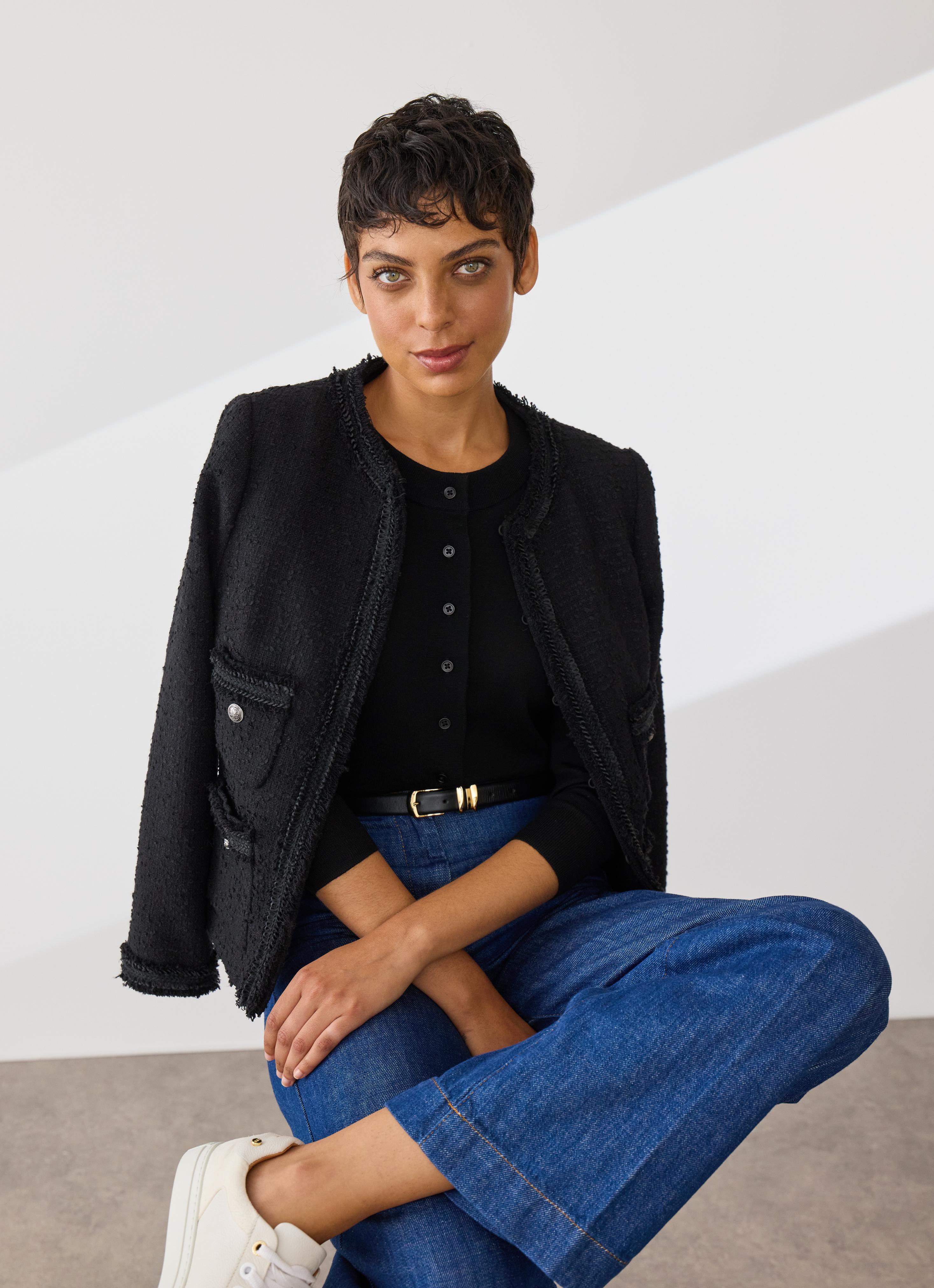 Charlie Black Tweed Recycled Cotton Trim Jacket | Coats